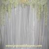 Our silk flower valance with gold Love sign with white sheer drapes