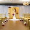 White poly wall draping with Gold Crinkle Satin backdrop at The Hills Hotel in Laguna Hills