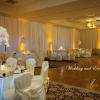 High scuba poly white and ivory draping with amber uplights at Carlsbad Hilton.